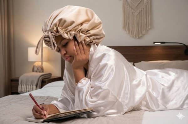 bonnet de nuit en soie champagne